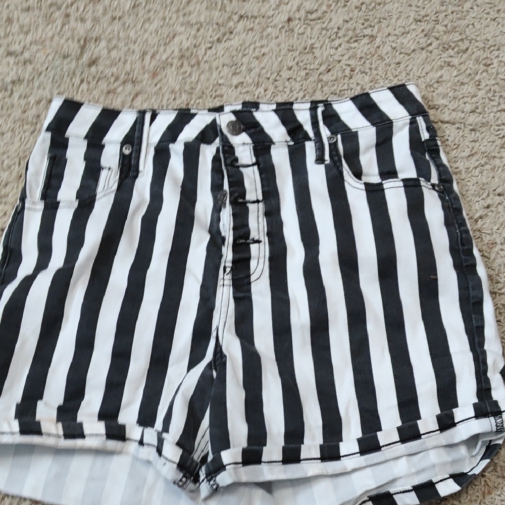 Black and White Striped Women's Shorts